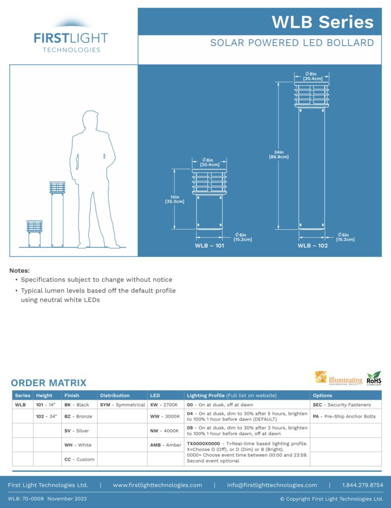 FirstLight Technologies WLB Series Solar Bollard - Benergy
